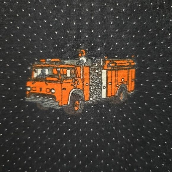 LuLaRoe 2XL Christy Navy T Shirt XL Blue Red Firetrucks First Responder - Picture 2 of 7